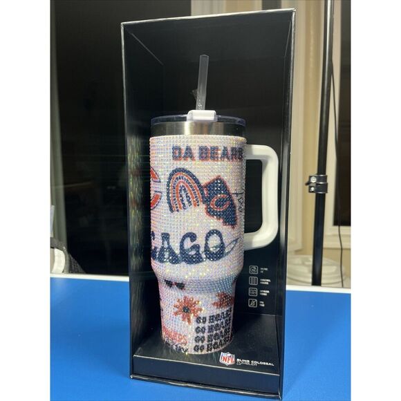 NEW! NFL Bling Colossal Rhinestone Tumbler /‎ Chicago Bears Licensed 46 OZ - Picture 1 of 5